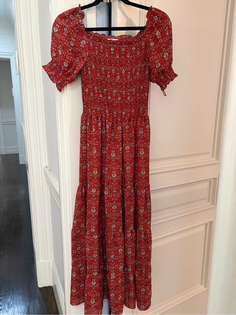 Max Studio Red Floral Smocked Maxi Dress